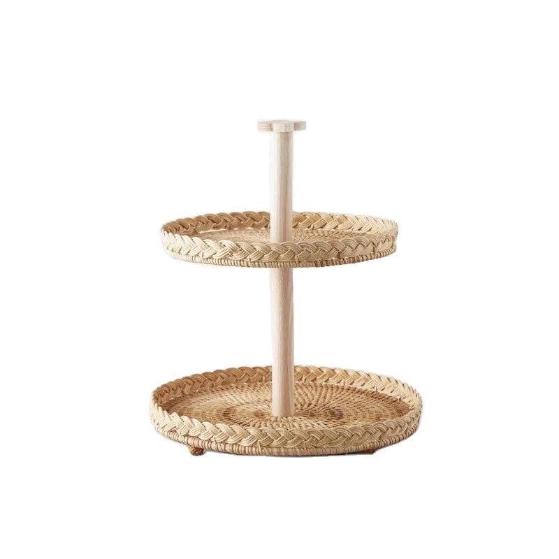 Hot Selling Wicker Cake Stand and Dessert stand  for Decoration Cake with wooden handle Creative Modern Cake & Pastries Stand