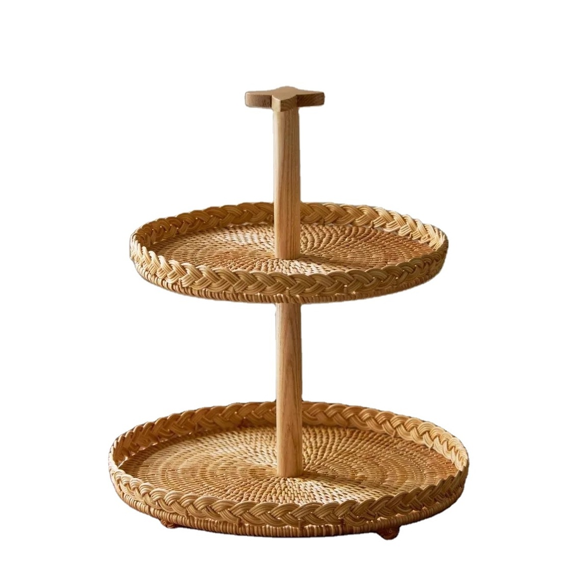 Hot Selling Wicker Cake Stand and Dessert stand  for Decoration Cake with wooden handle Creative Modern Cake & Pastries Stand