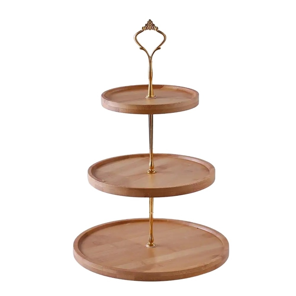 Hot Selling Wicker Cake Stand and Dessert stand  for Decoration Cake with wooden handle Creative Modern Cake & Pastries Stand