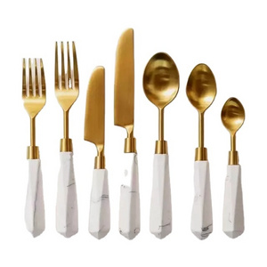 7 Pcs Stainless steel with Golden plated & White Resin handle new development with best quality flatware set kitchen cutlery