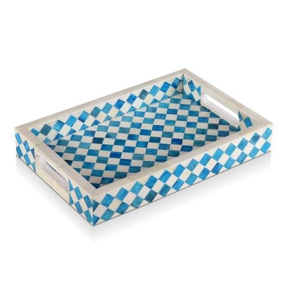 High Quality Best Grade Ecofriendly rectangle Bone Inlay base serving food ottoman serving trays for breakfast use for hotels