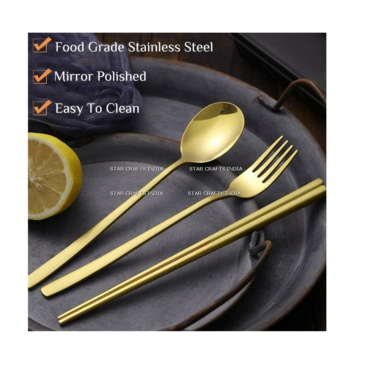 Place setting Christmas Gift Luxury Cutlery HAND FORGED DAMASCUS STEEL Luxury Gold Vintage Stainless Steel Cutlery Set