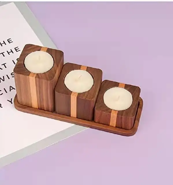 Unique Tealight Stand Various Style Decoration Wooden Christmas candle holder set Tealight wooden square shape candle holder set