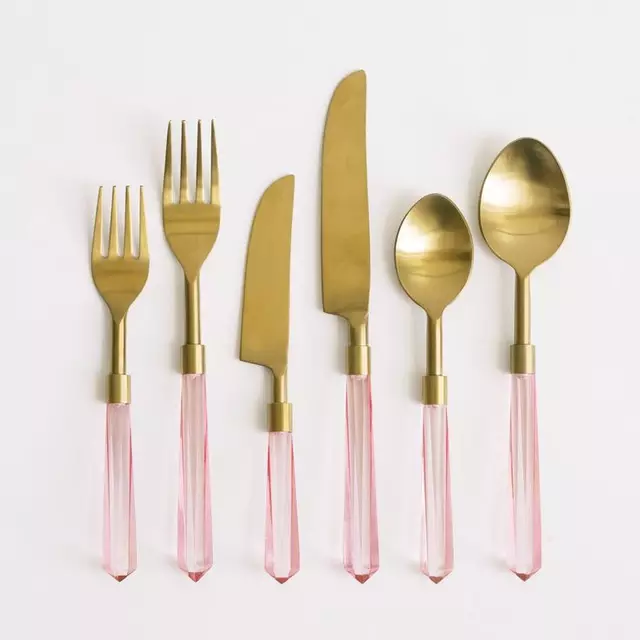 7 Pcs Stainless steel with Golden plated & White Resin handle new development with best quality flatware set kitchen cutlery