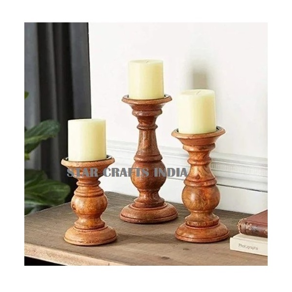 Premium Quality Home Decoration Mango Wood Church Candle Holder Christmas Diwali Candle Stand & Pillar Holder For Decoration Use