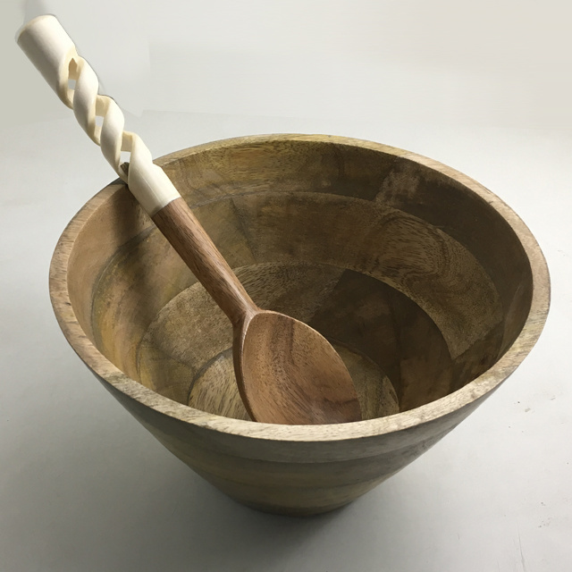 Decorative Concrete over painted handle & wooden Bowl With salad server with wooden bowl set for dinnerware & kitchen use