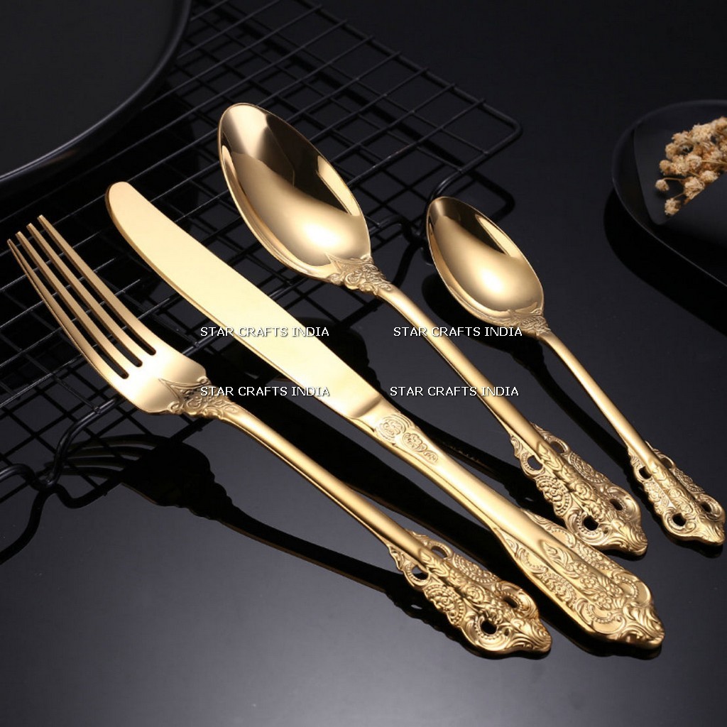 2023 Top Sellers Nordic Stainless Steel Luxury Tableware Set Royal Hotel Silver Flatware Sets Portuguese 4 Piece Cutlery Set