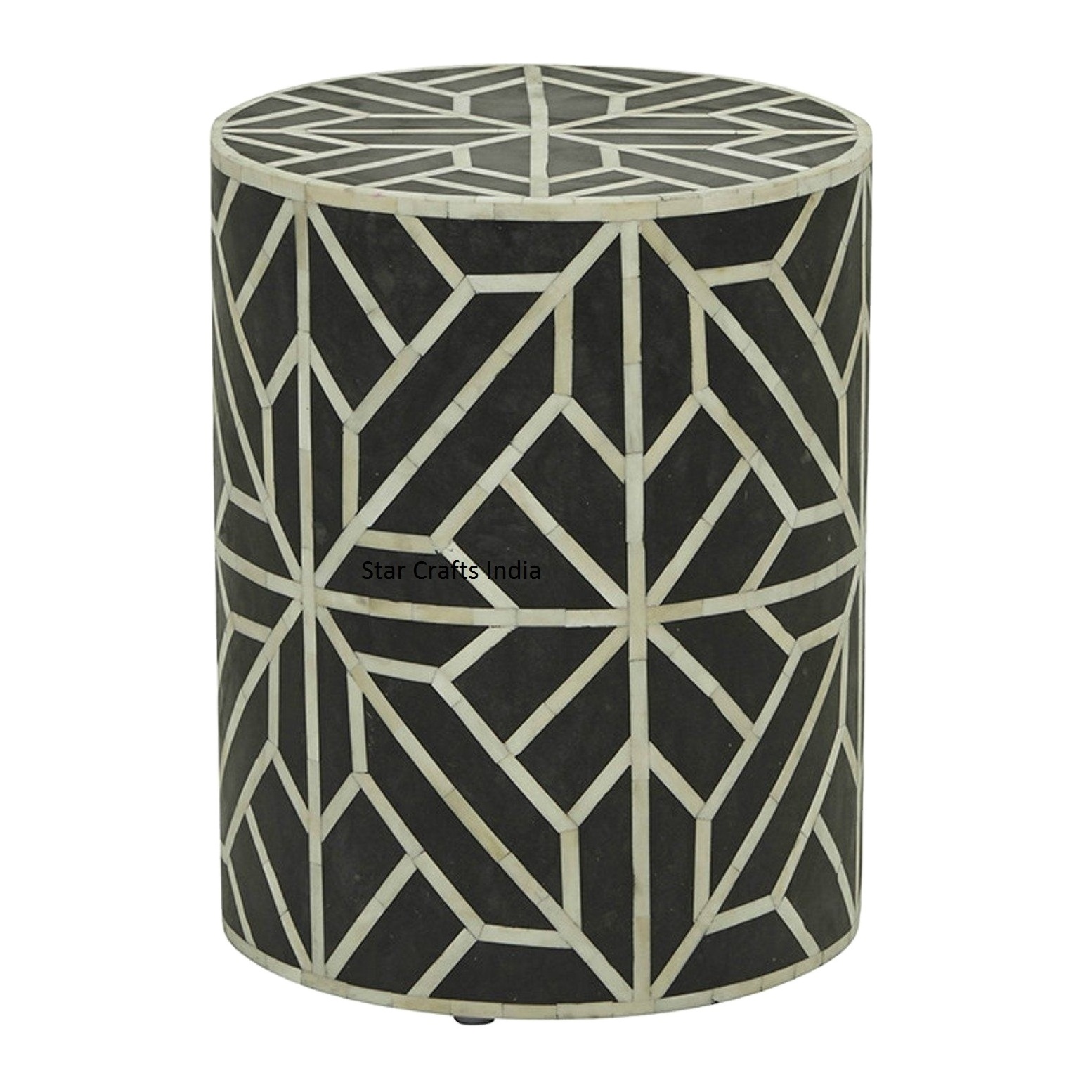 Drum Shape Hotel ware MDF Bone Inlay Stool Wholesale Bone Modern Good Quality Living Room Stool For Bedroom At Lowest Price