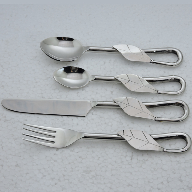 Stainless Steel leaf handle design kitchen cutlery set modern design kitchen flatware set Indian Manufacturer by SCI Handicrafts