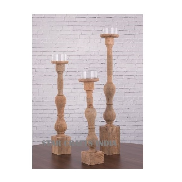 Industry Trending Wooden Taper Candle holder Pillars Home & Wedding Decoration tabletop Handmade T Light Candlestick Pillar