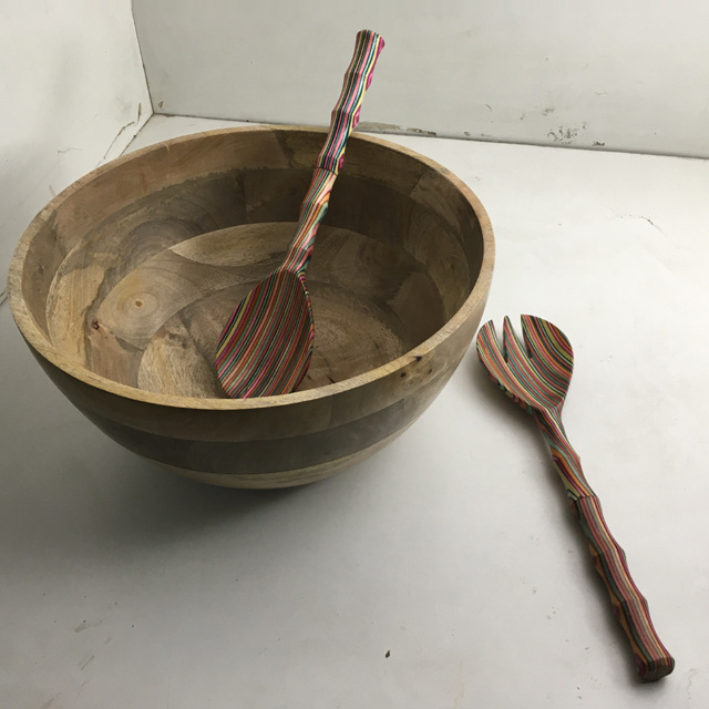 Decorative Concrete over painted handle & wooden Bowl With salad server with wooden bowl set for dinnerware & kitchen use