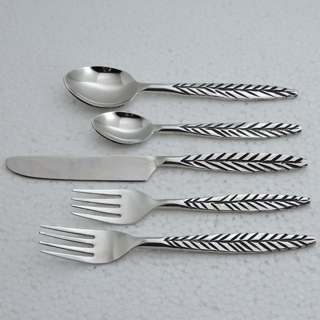 Stainless Steel leaf handle design kitchen cutlery set modern design kitchen flatware set Indian Manufacturer by SCI Handicrafts