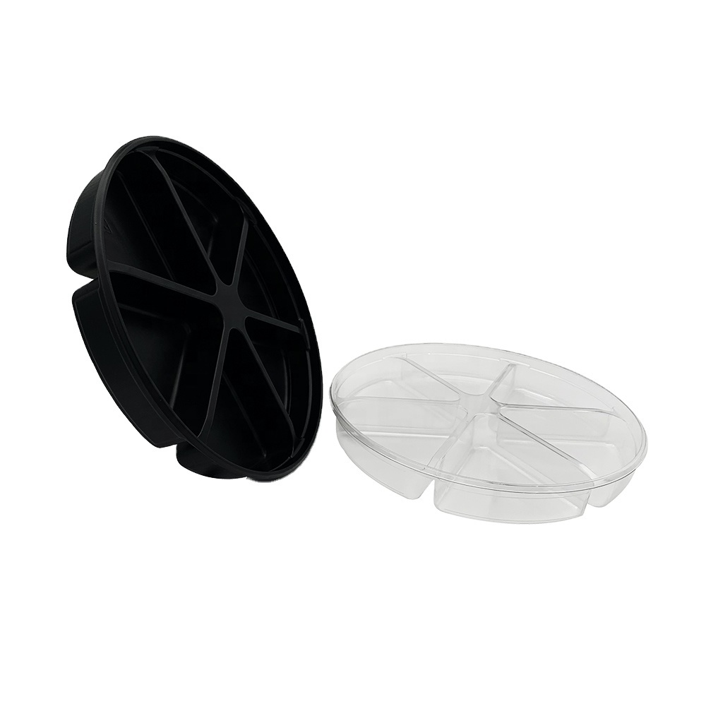 Disposable Round 6 Compartments Food Plastic Fruit Tray With Lid