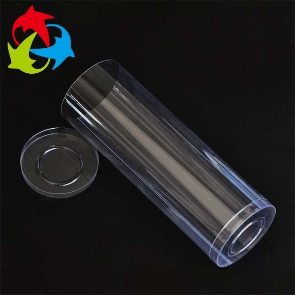 PVC clear round plastic box with curling edge transparent cylinder box with roll rim