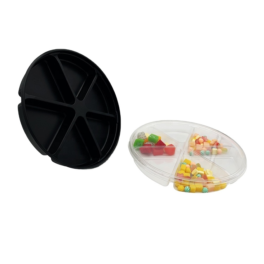 Disposable Round 6 Compartments Food Plastic Fruit Tray With Lid