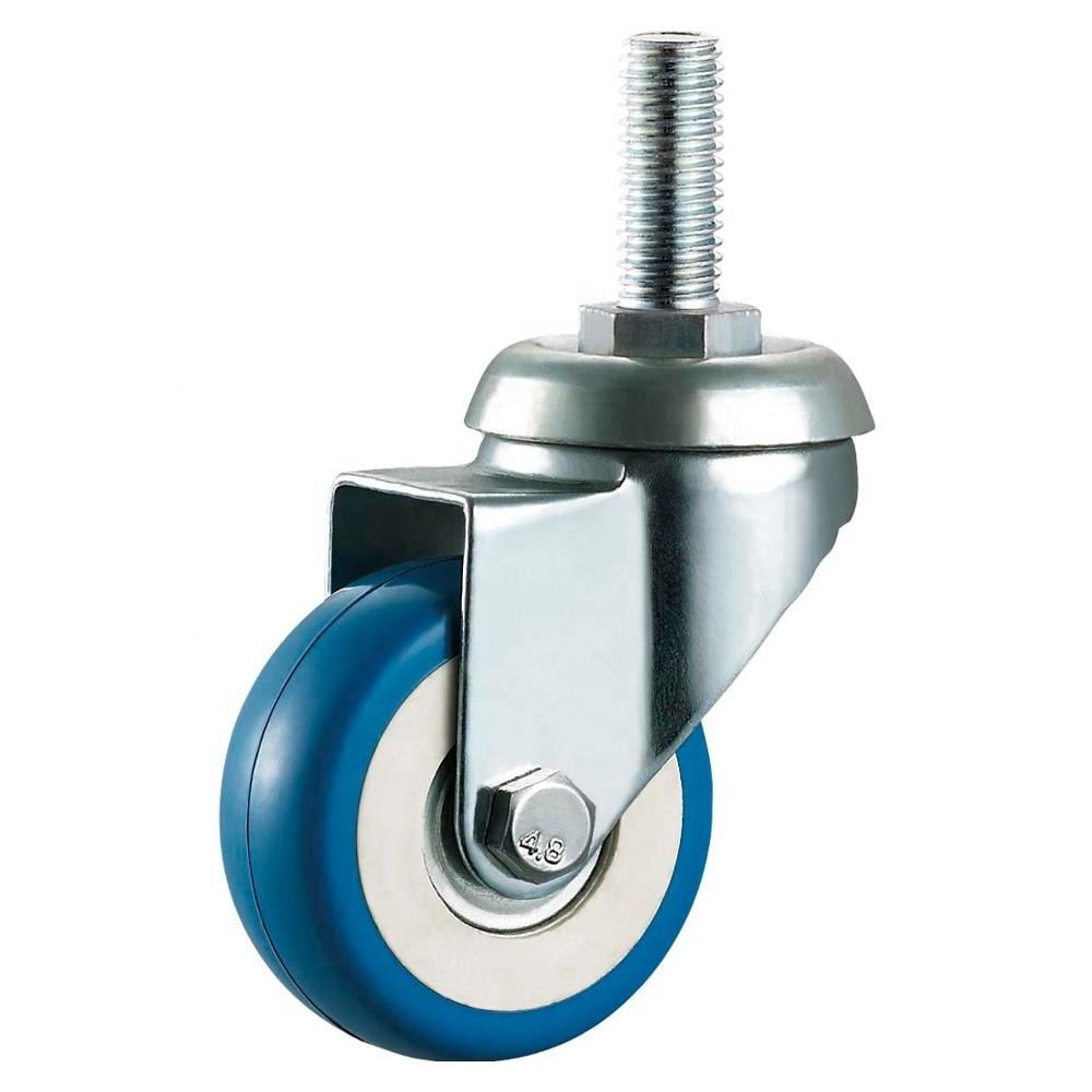 SS Small PU Caster Wheel Thread Stem Caster Wheels 50 75mm Blue Type