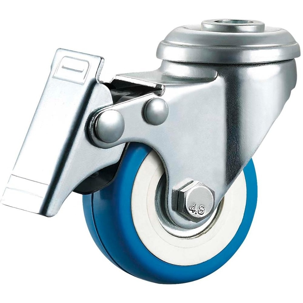 SS Small PU Caster Wheel Thread Stem Caster Wheels 50 75mm Blue Type