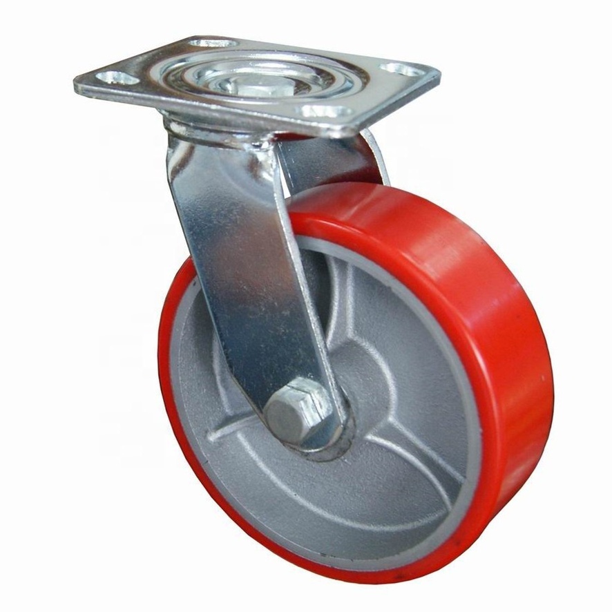 SS 4568 inch PU on iron heavy duty industrial caster wheel with new brake design