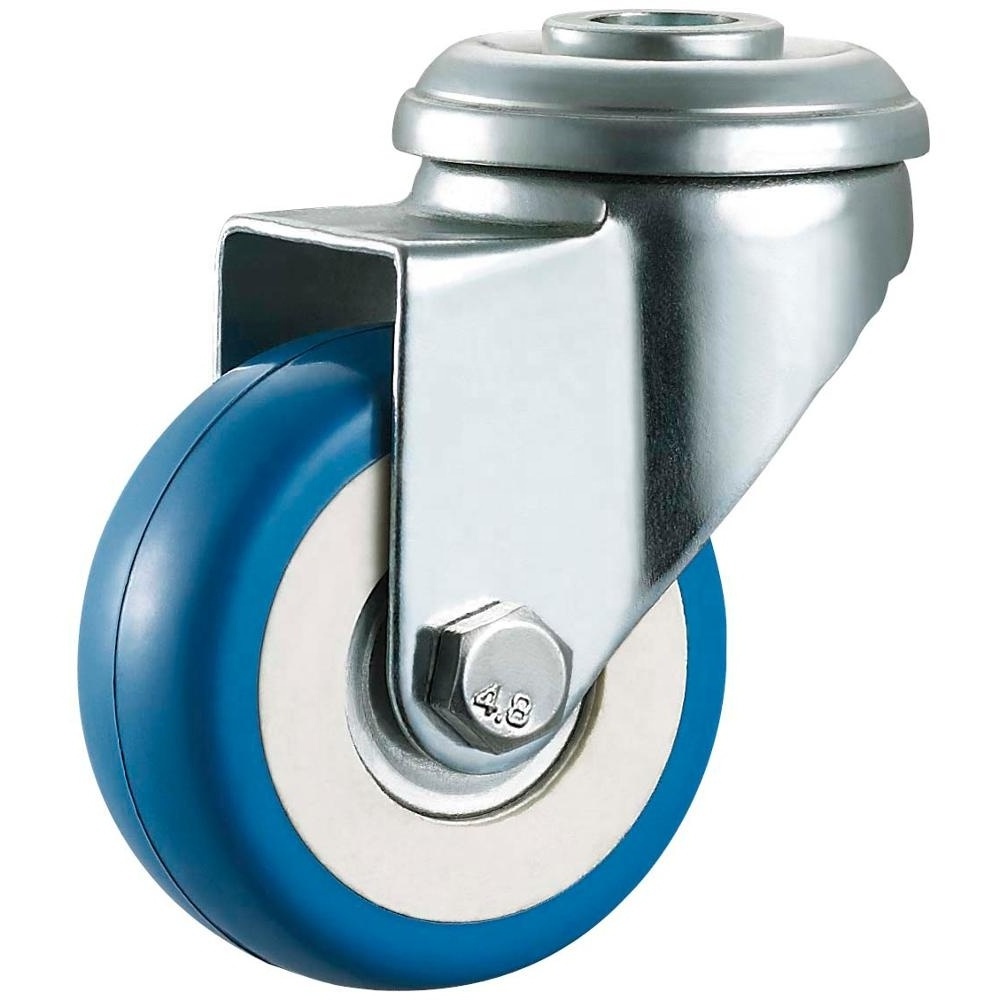 SS Small PU Caster Wheel Thread Stem Caster Wheels 50 75mm Blue Type