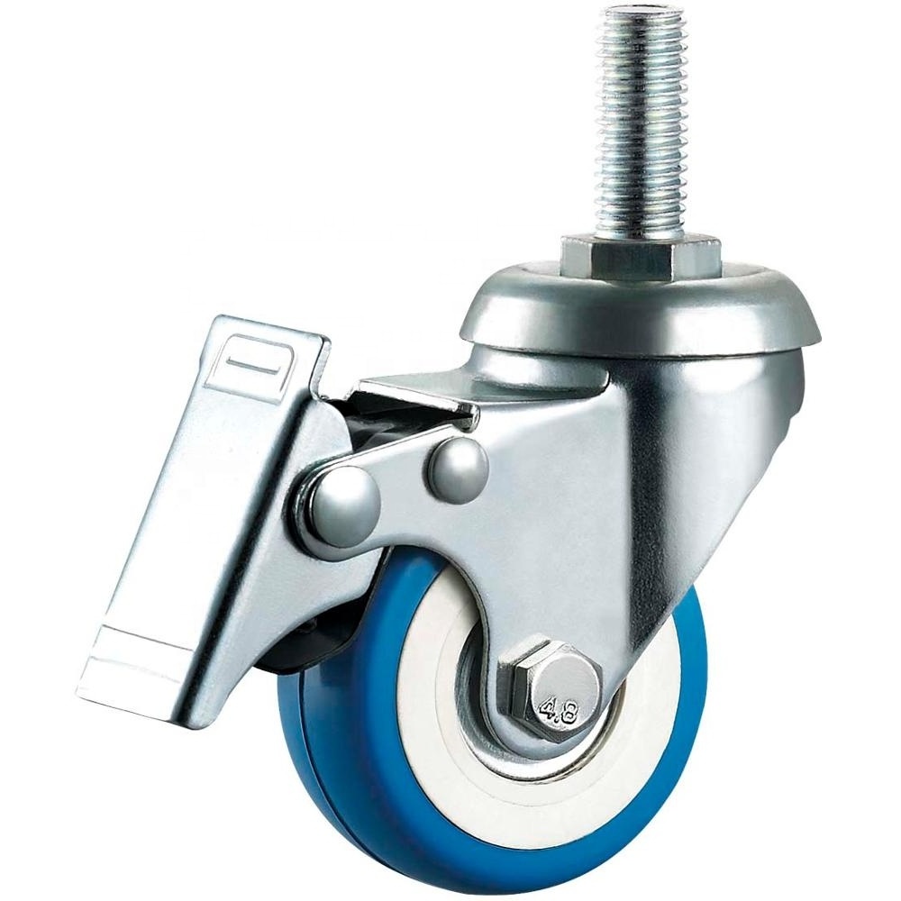 SS Small PU Caster Wheel Thread Stem Caster Wheels 50 75mm Blue Type