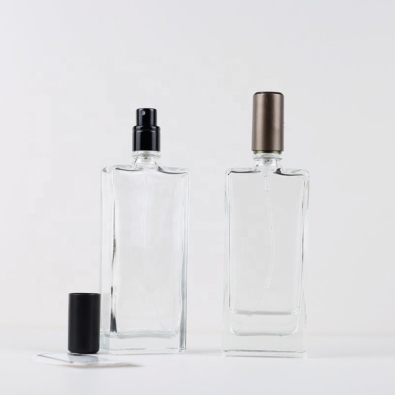 Wholesale Luxury 50 ml Clear Recycled Empty Square Shape Spray Glass Bottles Refillable Perfume Bottle 50ml