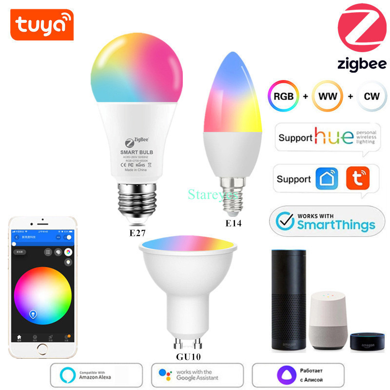 100 Pcs Tuya Smart WiFi Zigbee RGBCCT E27 9W LED Bulb E14 5W LED Candle light GU10 5W LED Spot light lamp Alexa Home Siri Alice