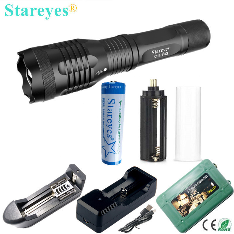 100 Pcs the latest version Super Bright XML-T6S 4000LM LED Torch Zoomable Flashlight 18650 Rechargeable battery Charger