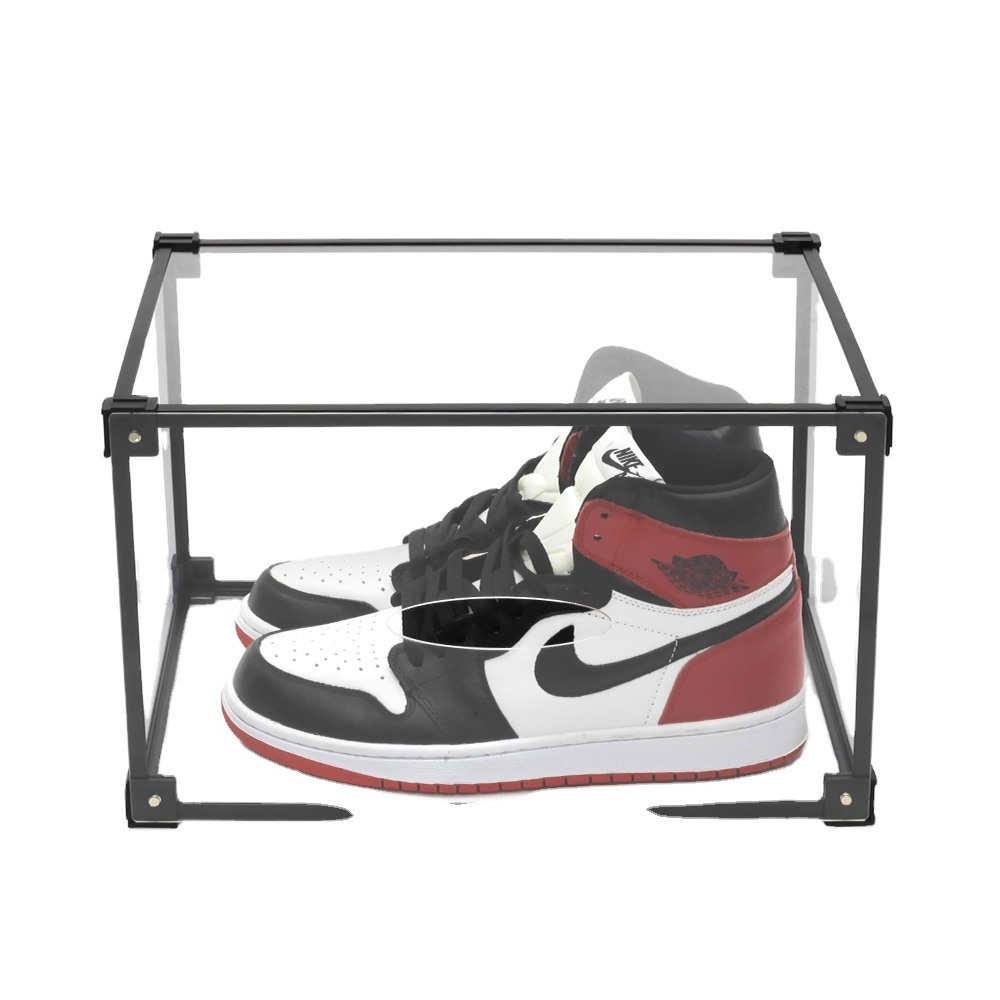 M size foldable transparent clear stackable drop front plastic magnetic storage sneaker shoe show box