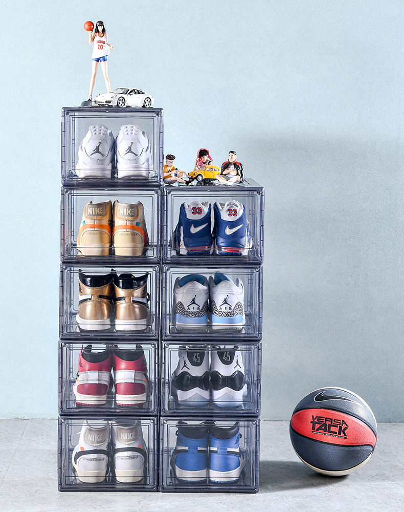 Plastic premium shoe case acrylic transparent sneaker crates shoe case storage box clear custom stackable