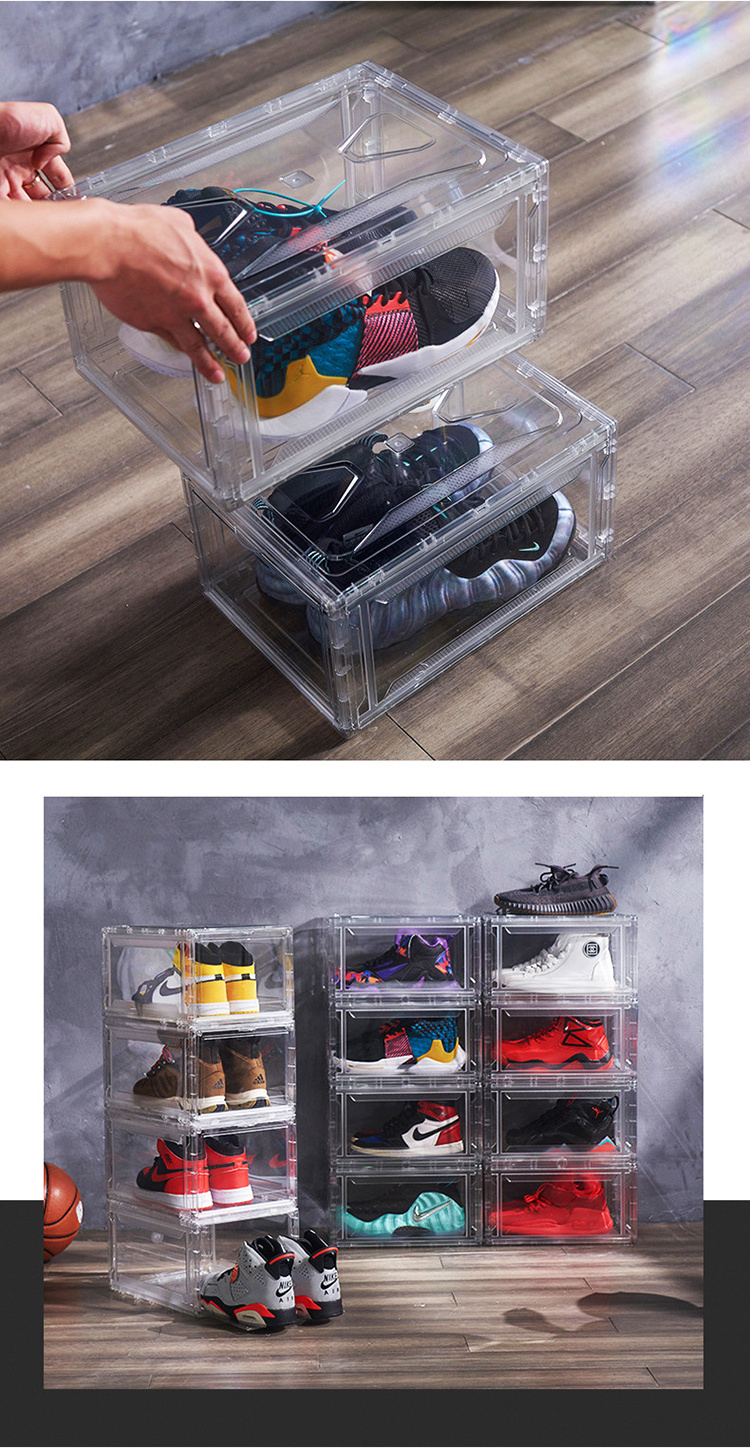 Plastic premium shoe case acrylic transparent sneaker crates shoe case storage box clear custom stackable