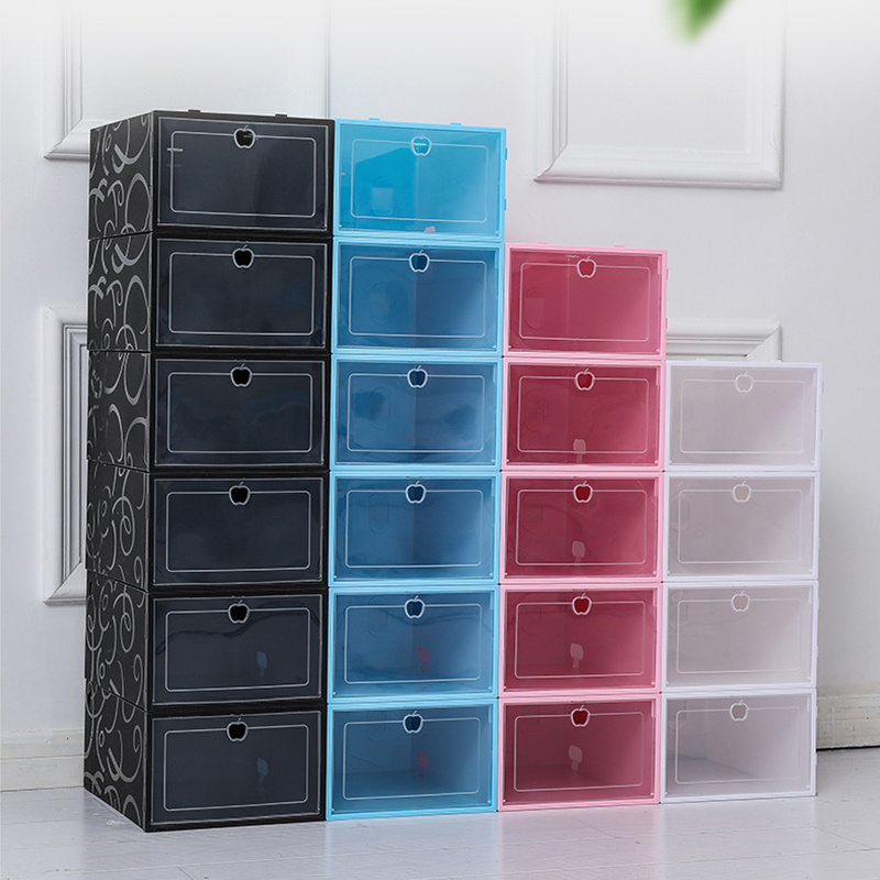 Wholesale Cheap Clear Plastic Transparent Sneaker Flip Open Drop Front Folding Colorful Stackable Organizer Shoe Boxes Storage