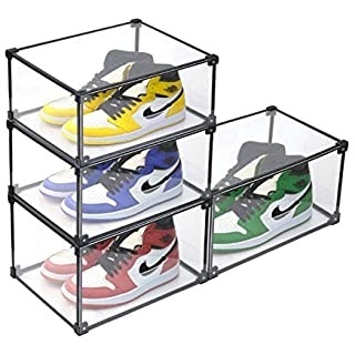 M size foldable transparent clear stackable drop front plastic magnetic storage sneaker shoe show box