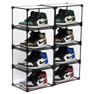 Rectangle DIY Stacking Tidy Display Shoe Container sturdy door adidas original shoe boxes clear plastic stackable storage