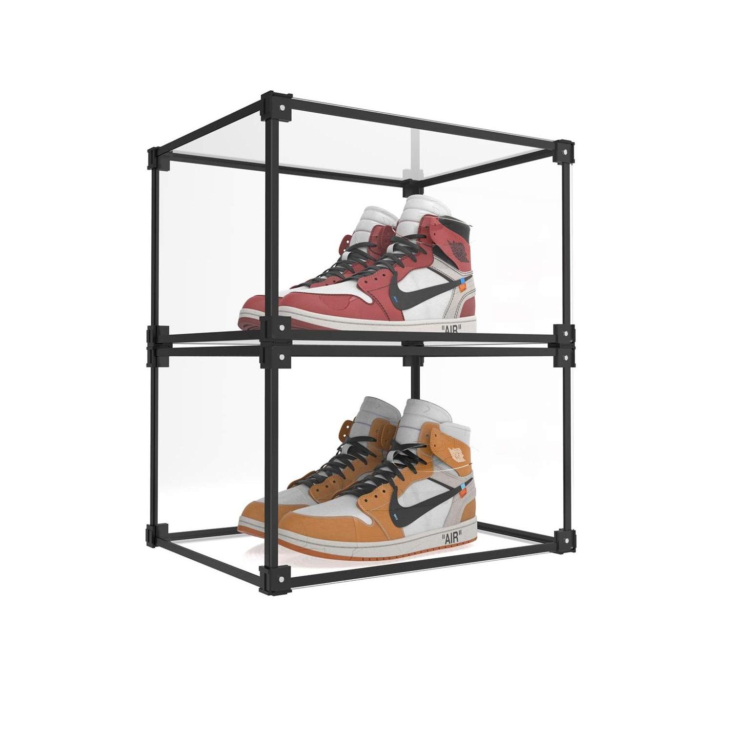 Rectangle DIY Stacking Tidy Display Shoe Container sturdy door adidas original shoe boxes clear plastic stackable storage