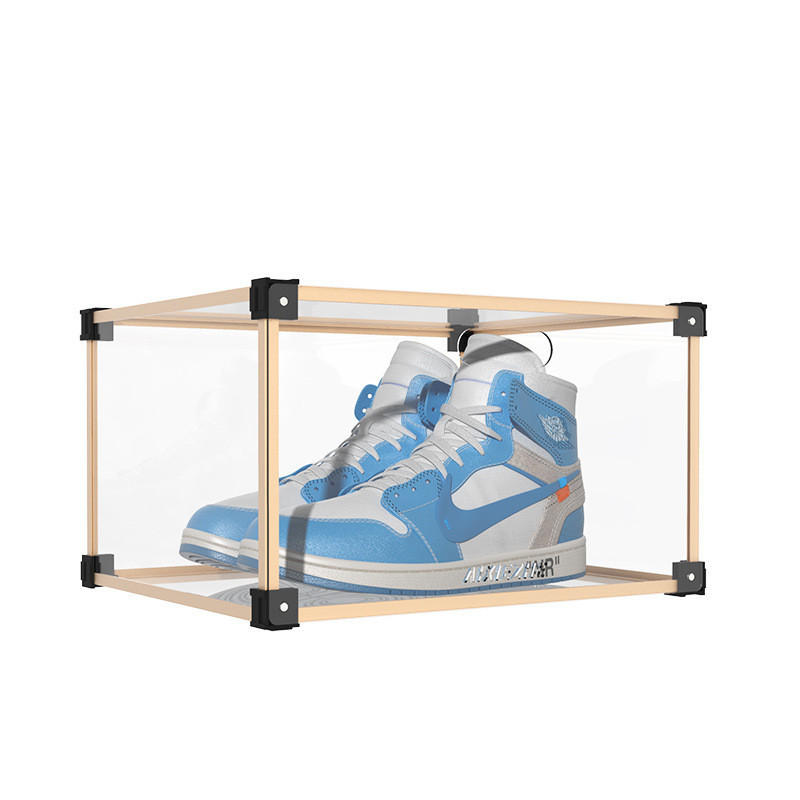 Fashion Acrylic Plastic Magnetic Side Open Stackable Folding Clear Display Shoe Storage Box For Organizer Basketball Sports Shoe