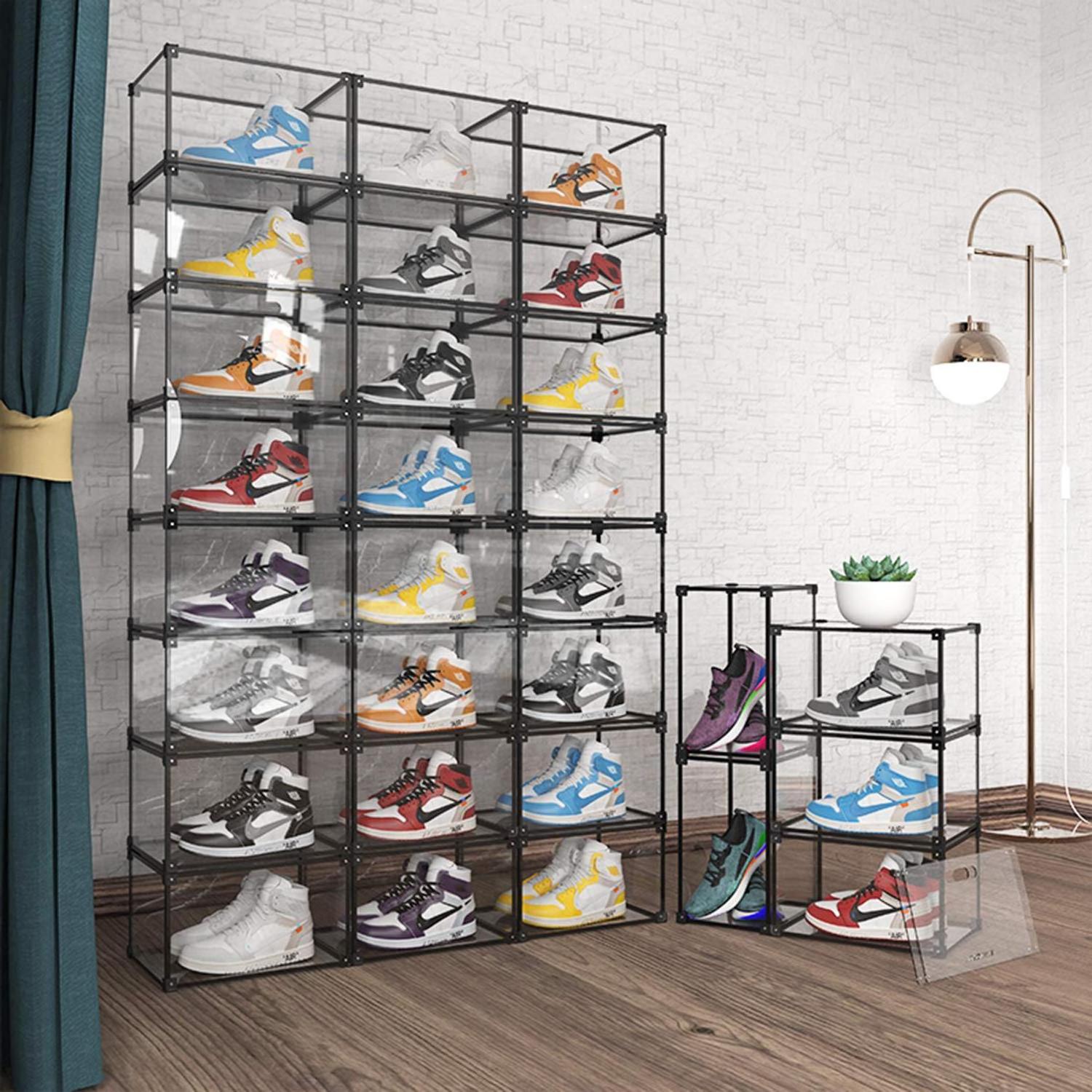 6Pcs Plastic Shoes Case Thickened Transparent Drawer Case Plastic Shoe Boxes Stackable Box Shoe Organizer