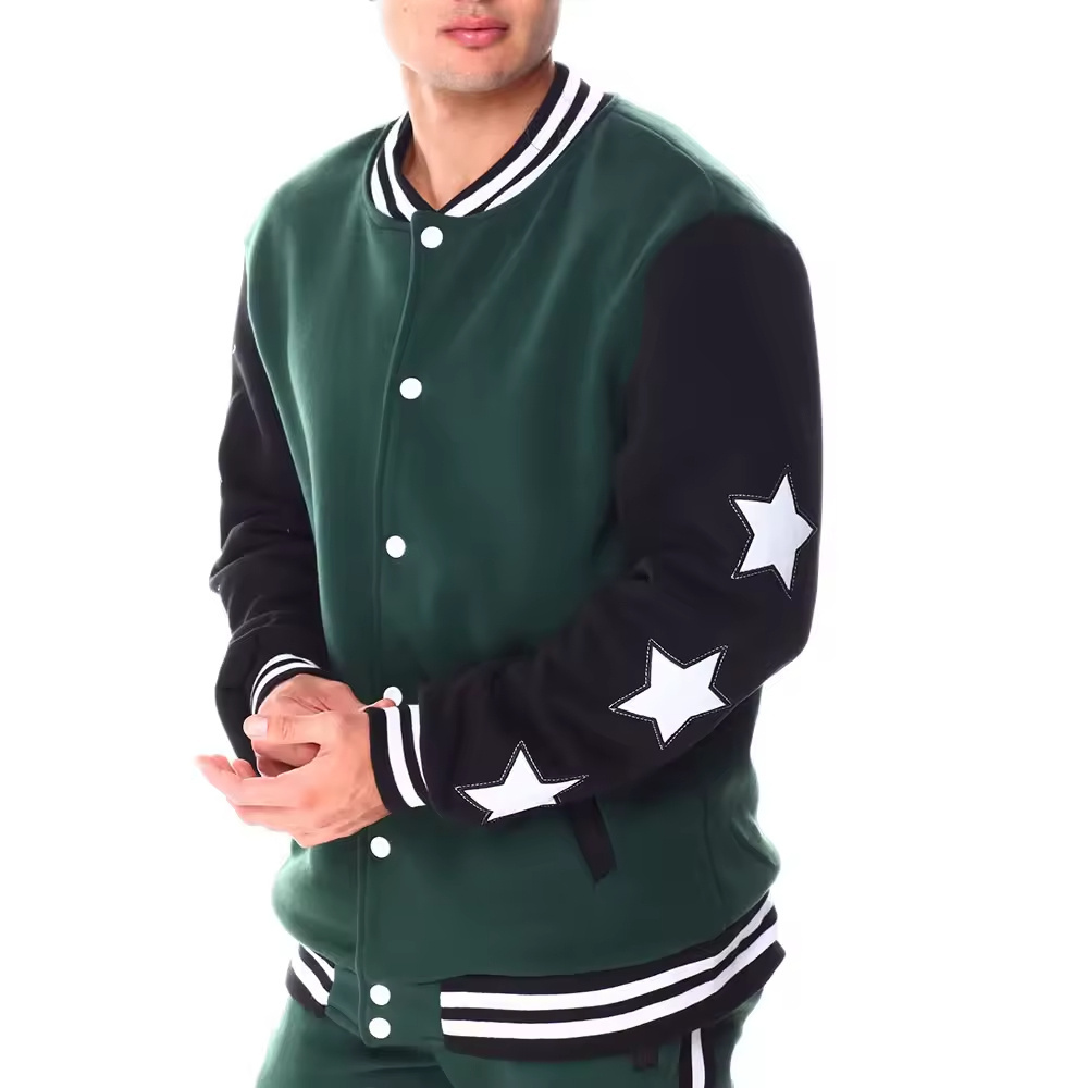 Custom Men Wool Varsity Jacket Oversized Baseball Collar Leather Sleeve jacket Logo Patches Letterman Jacket ( PayPal Verified )