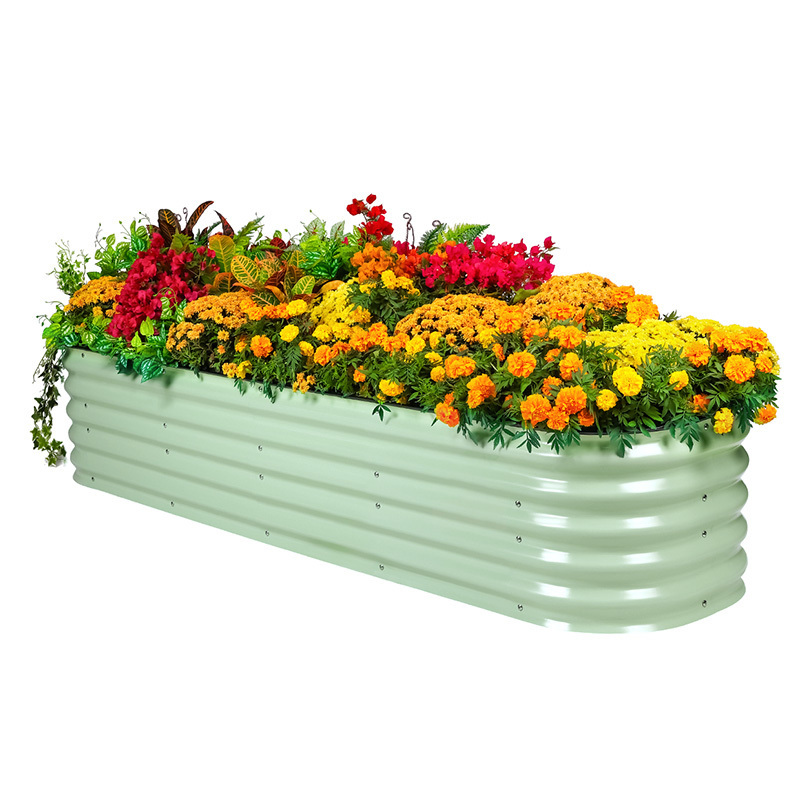 Wholesale Latest 8 x 2 x1.5' ft Oval Galvanized Planting Bed Flower Bed Pots For Vegetables Herb Container