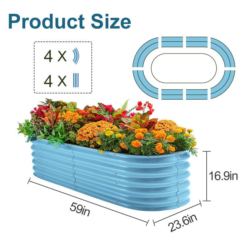 8 In 1 Outdoor Metal Galvanized Raised Garden Bed Modular Planter Box flower Corrugated Steel Pot