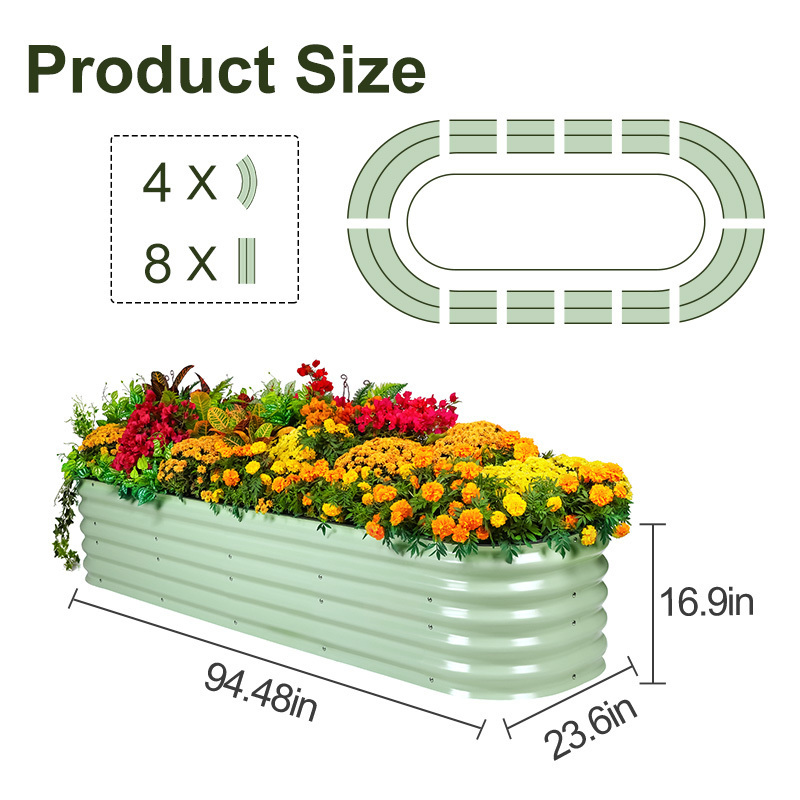 Wholesale Latest 8 x 2 x1.5' ft Oval Galvanized Planting Bed Flower Bed Pots For Vegetables Herb Container