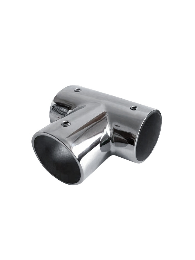 3 Ways Pipe Fittings Marine 316 Stainless Steel Flat Handrail Corner Elbow Tee Rail Connector Split For Pipe