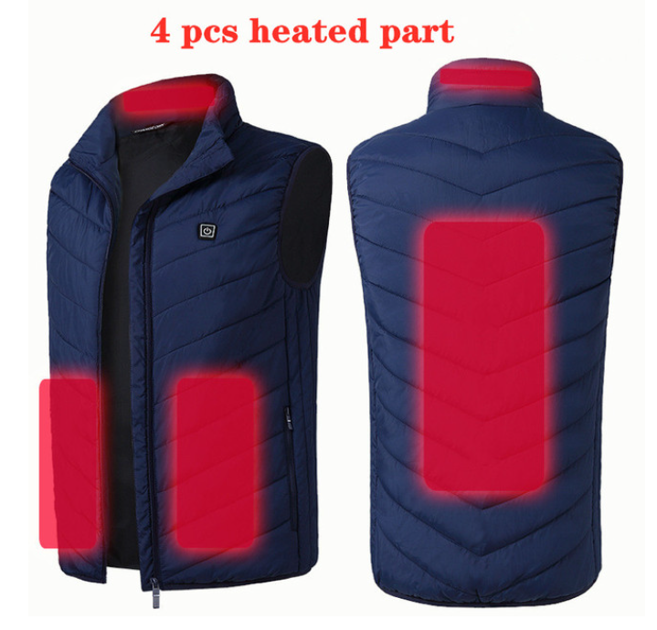 4 / 9 Places Heated Jacket Vest Men Women USB Thermal Clothing Hunting Heating Vest Winter Blue S-6XL