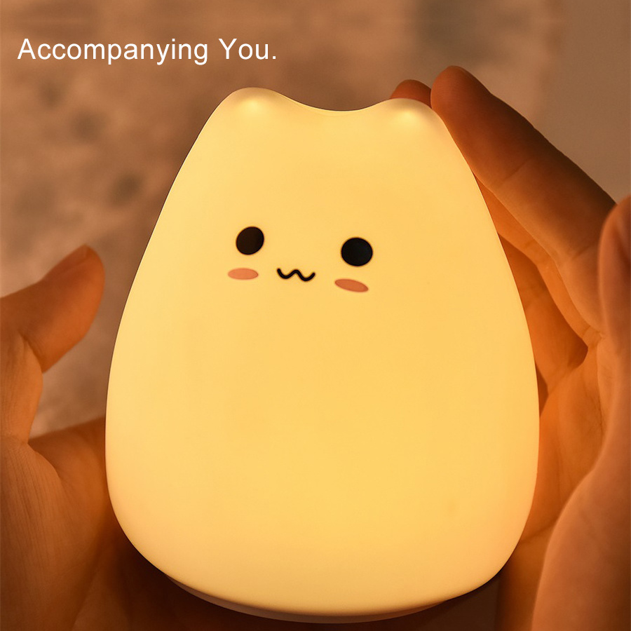 Colorful Cat Silicone LED Night Light Touch Sensor light 2 Modes Children Cute Night Lamp Bedroom Light