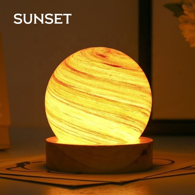 3D Moon Glass Lamp USB Powered Planet Mini Night Light With Wooden Stand For Kids Girls Boys Friends Birthday Christmas Gifts