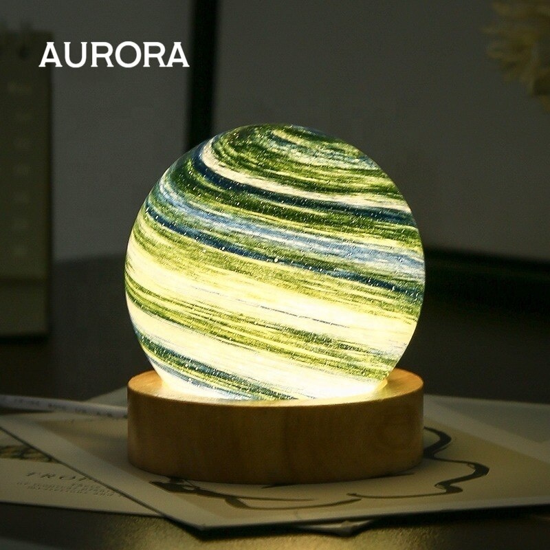 3D Moon Glass Lamp USB Powered Planet Mini Night Light With Wooden Stand For Kids Girls Boys Friends Birthday Christmas Gifts