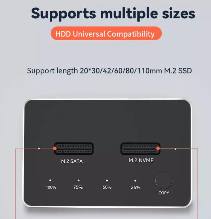 High Quality Offline Clone SATA & NVME SSD Docking Station USB3.1 Type C M.2 SATA & NVME external SSD In Stock