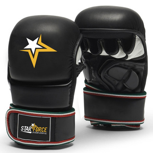 Custom Logo High Quality PU Leather Hollow-carved Design Breathable Fingerless Mma Boxing Gloves