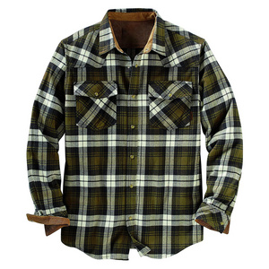 long sleeve flannel plaid blank plain men shirts cotton casual oversize washed distressed flannel shirt men