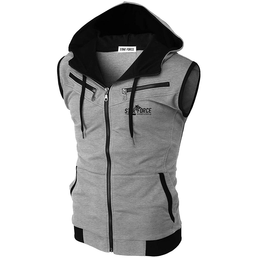 Men OEM Zipper Up Blank Sleeveless Hoodies Hoodies Custom Man Fitness Muscle Fit Hoodie Without Sleeves