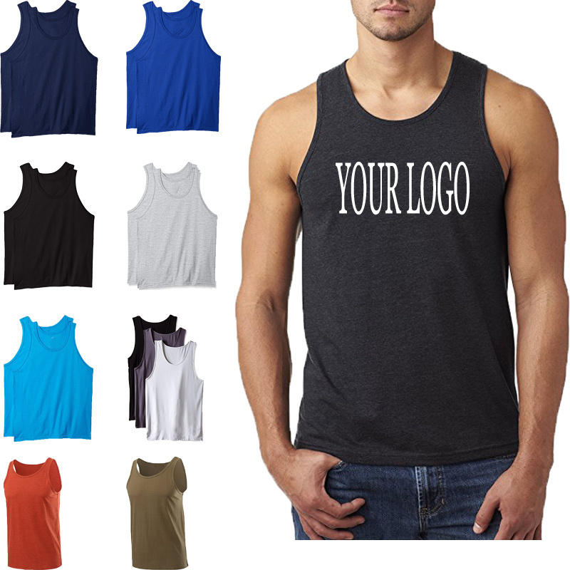 Polyester spandex bodybuilding shirts wife beater gym tank tops fitness men